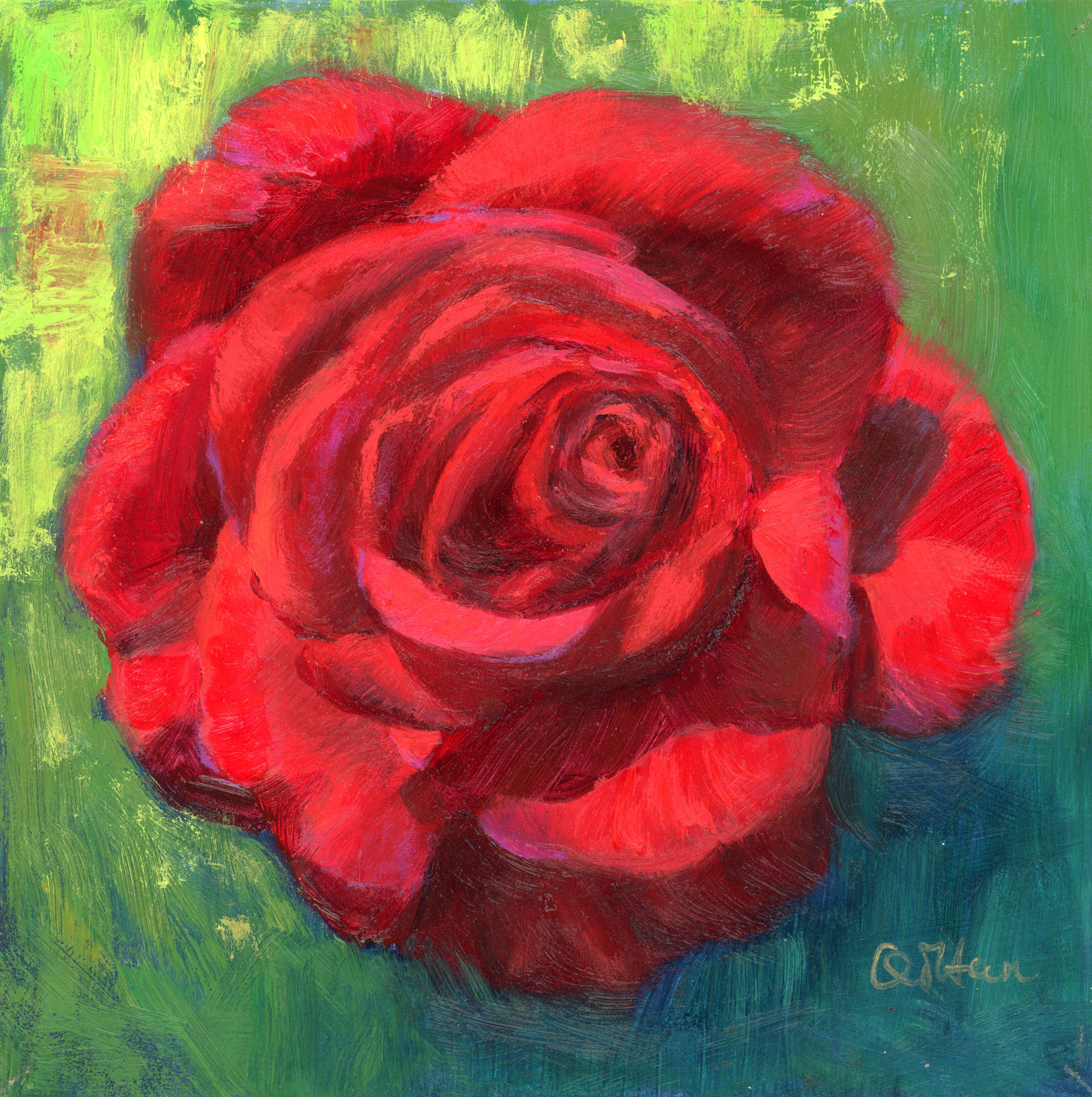 Floral Artwork | Crimson Rapture | Red Rose Oil Painting – Qi Han