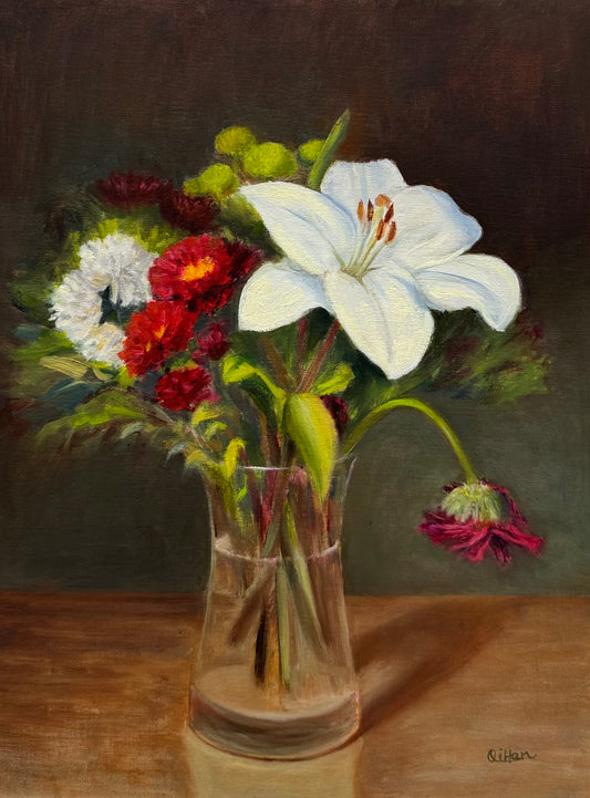 Floral Artwork | Sway of time | White lily Oil Painting