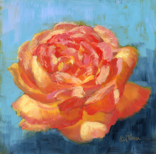 Floral Artwork | Tangerine Ember | Orange Rose Oil Painting