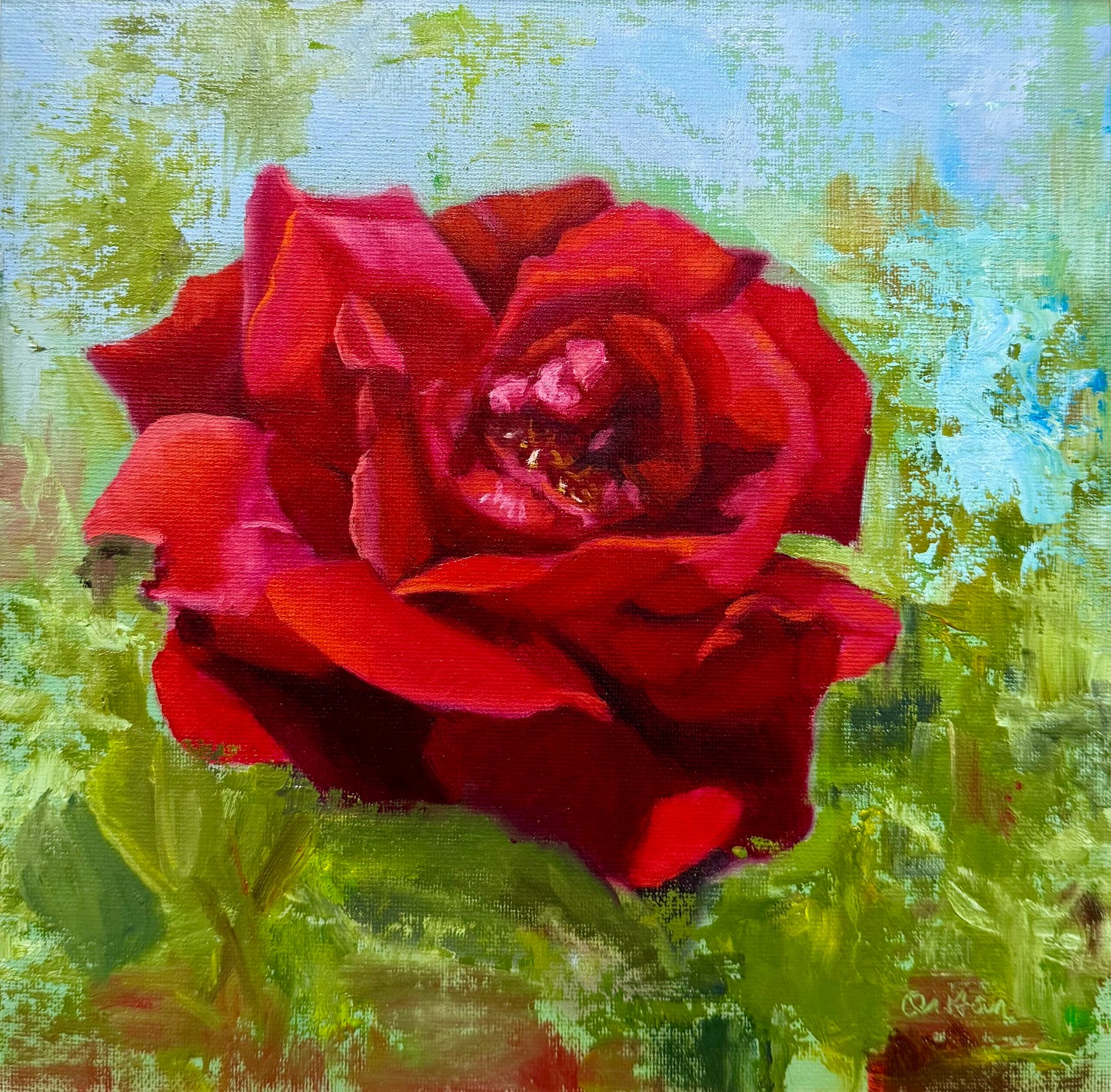 Floral Artwork | Crimson Rapture | Red Rose Oil Painting