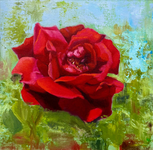 Floral Artwork | Crimson Rapture | Red Rose Oil Painting