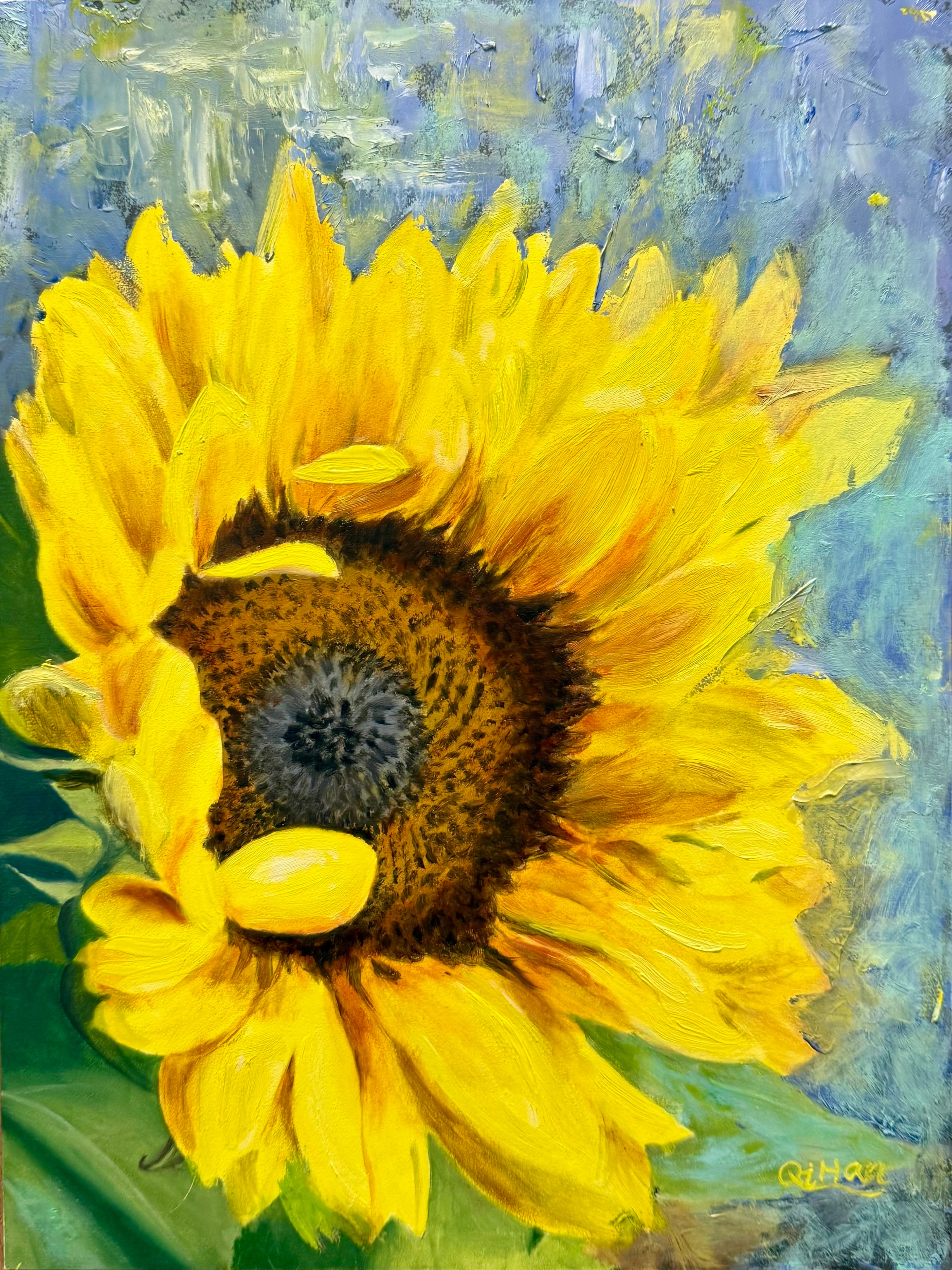 Floral Artwork | Bright Spirit | Sunflower Oil Painting – Qi Han