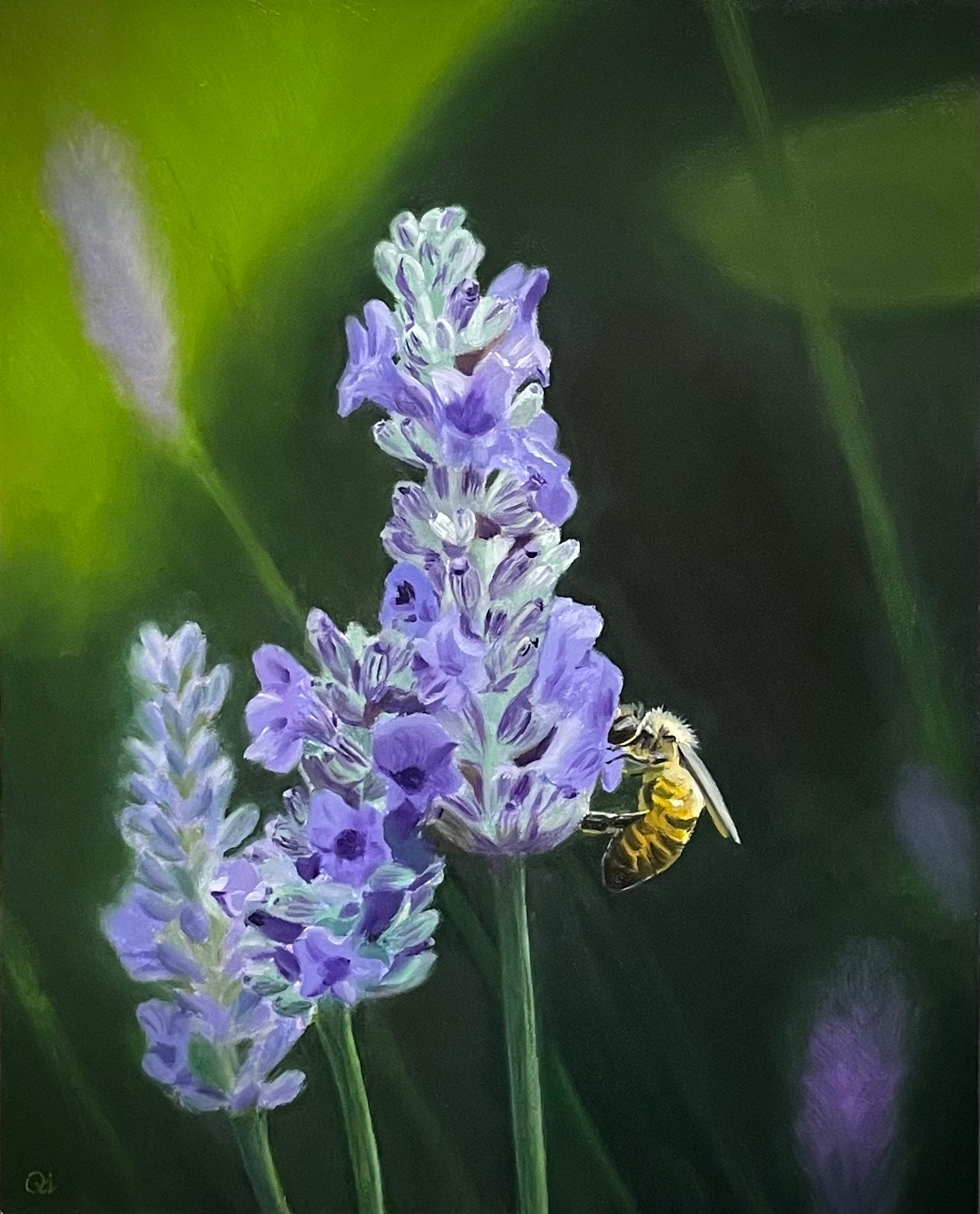 Floral Artwork | A Tiny Visitor  | Lavender Oil Painting